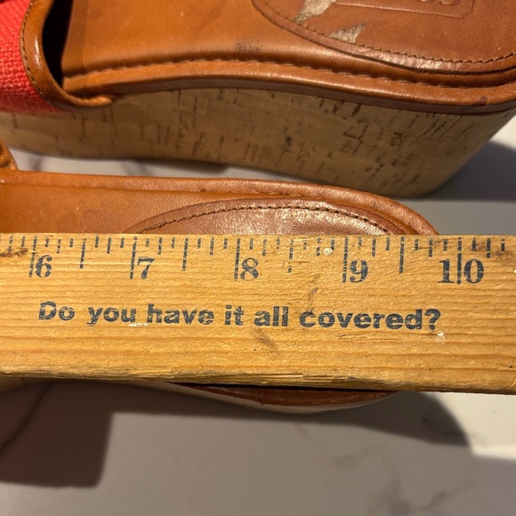 Coach Red Canvas Wedge Slide Sandals with Tan Leather Trim size 8? - Picture 13 of 13
